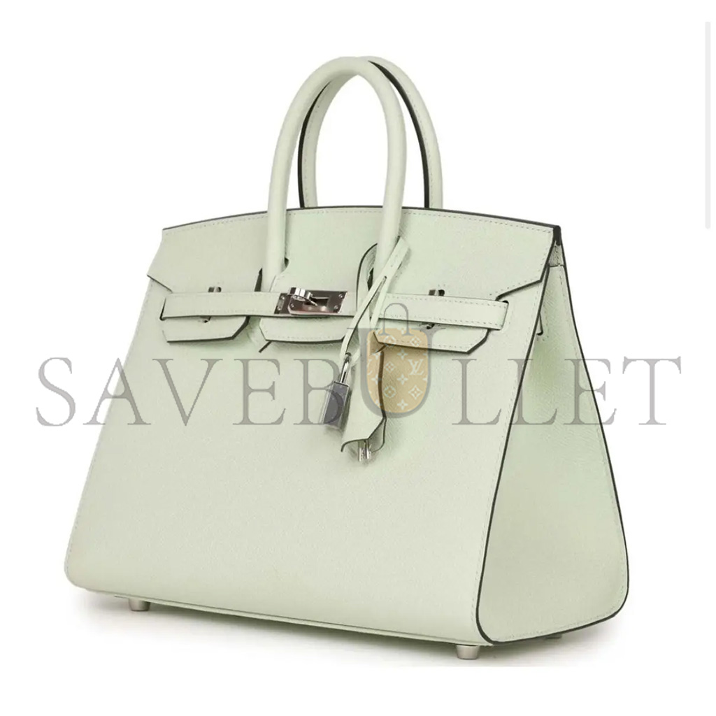 HERMÈS BIRKIN 25 SWIFT LEATHER BUBBLE GREEN SILVER BUCKLE BAG H049362CK01 (25*20*13cm)